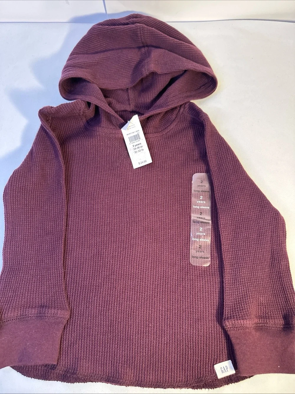 GAP Long Sleeve Hooded Waffle Knit Top - Mauve